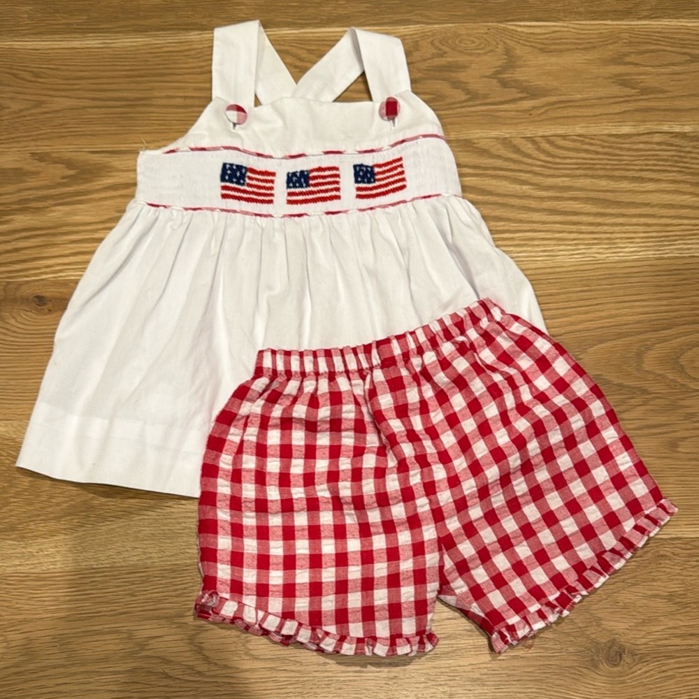 Patriotic Baby Outfit with Red Checkered Shorts